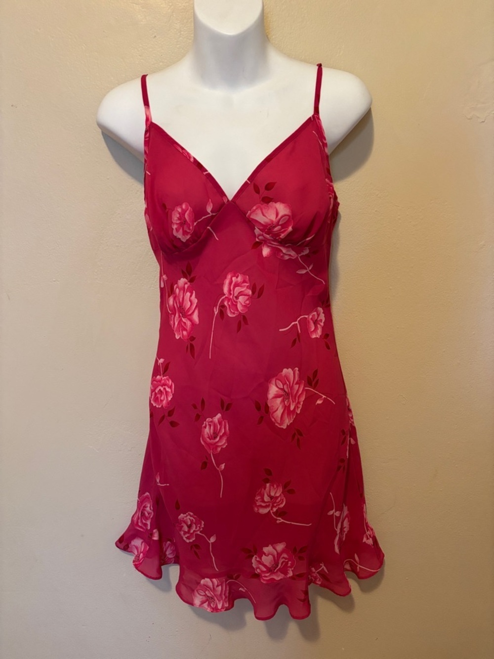 Avon Hot Pink Floral Satin Slip